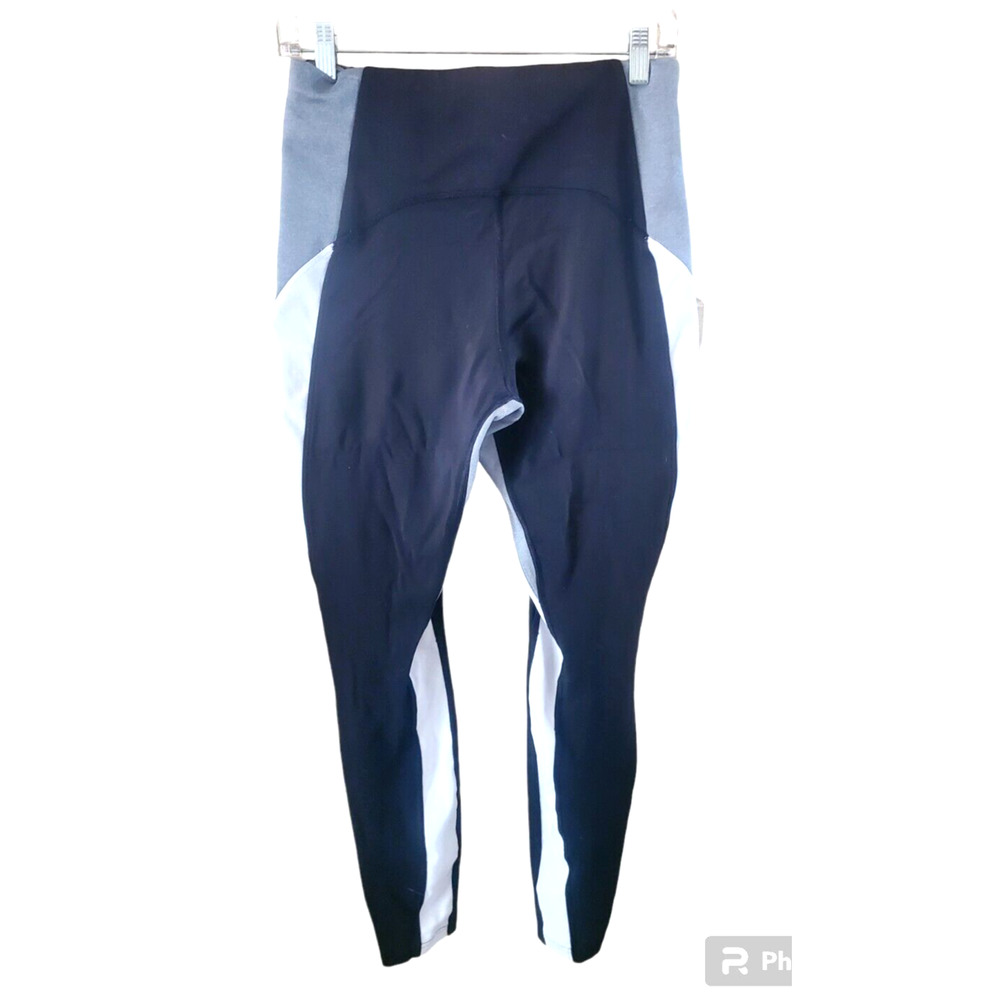 Athleta Crest Colorblock Tight Black & Gray Workout Sz M - Picture 2 of 3